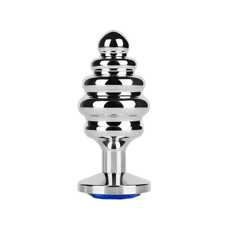 Stainless Steel Jewel Ribbed Butt Plug
