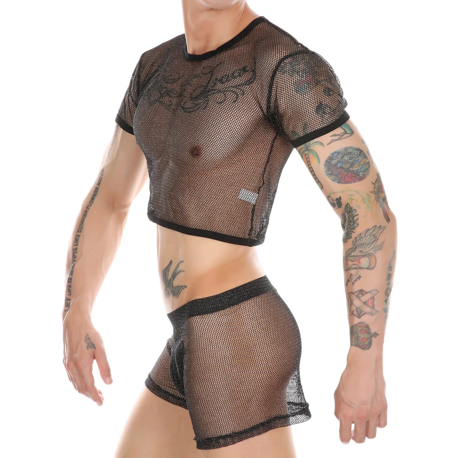 Stardust Shimmer Mesh Crop Top + Boxers Clubwear Set