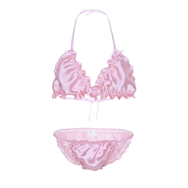 Satin Ruffled Sissy Lingerie Set With Bralette