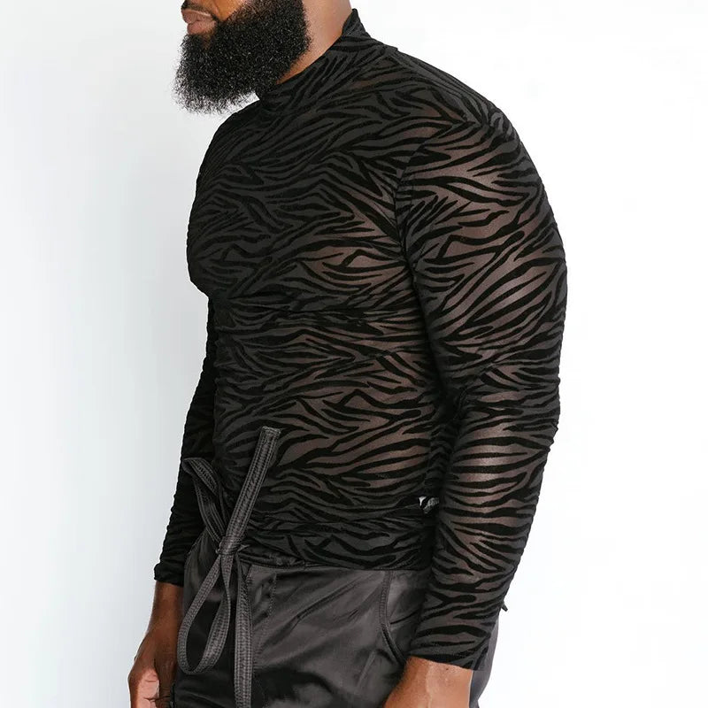 Jungle Night Sheer Turtleneck Long Sleeve T-shirt