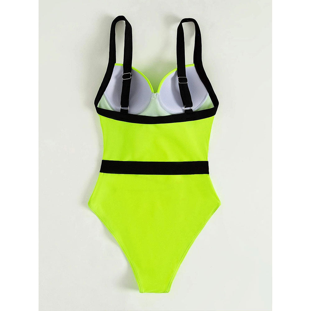Neon Belted One Piece Swimsuit