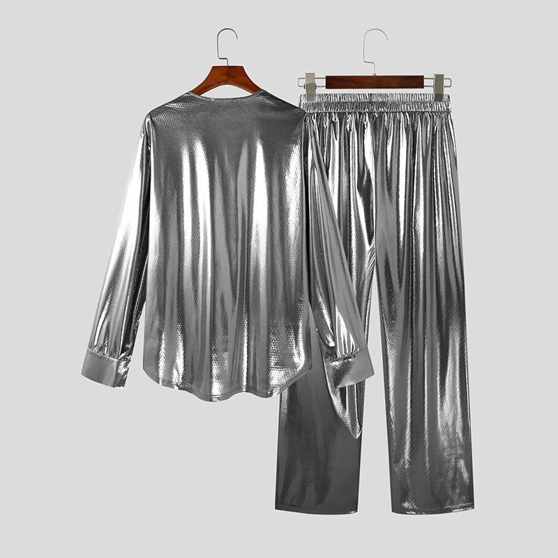 Shiny Streetwear Set (Long Sleeve T-Shirt + Pants)