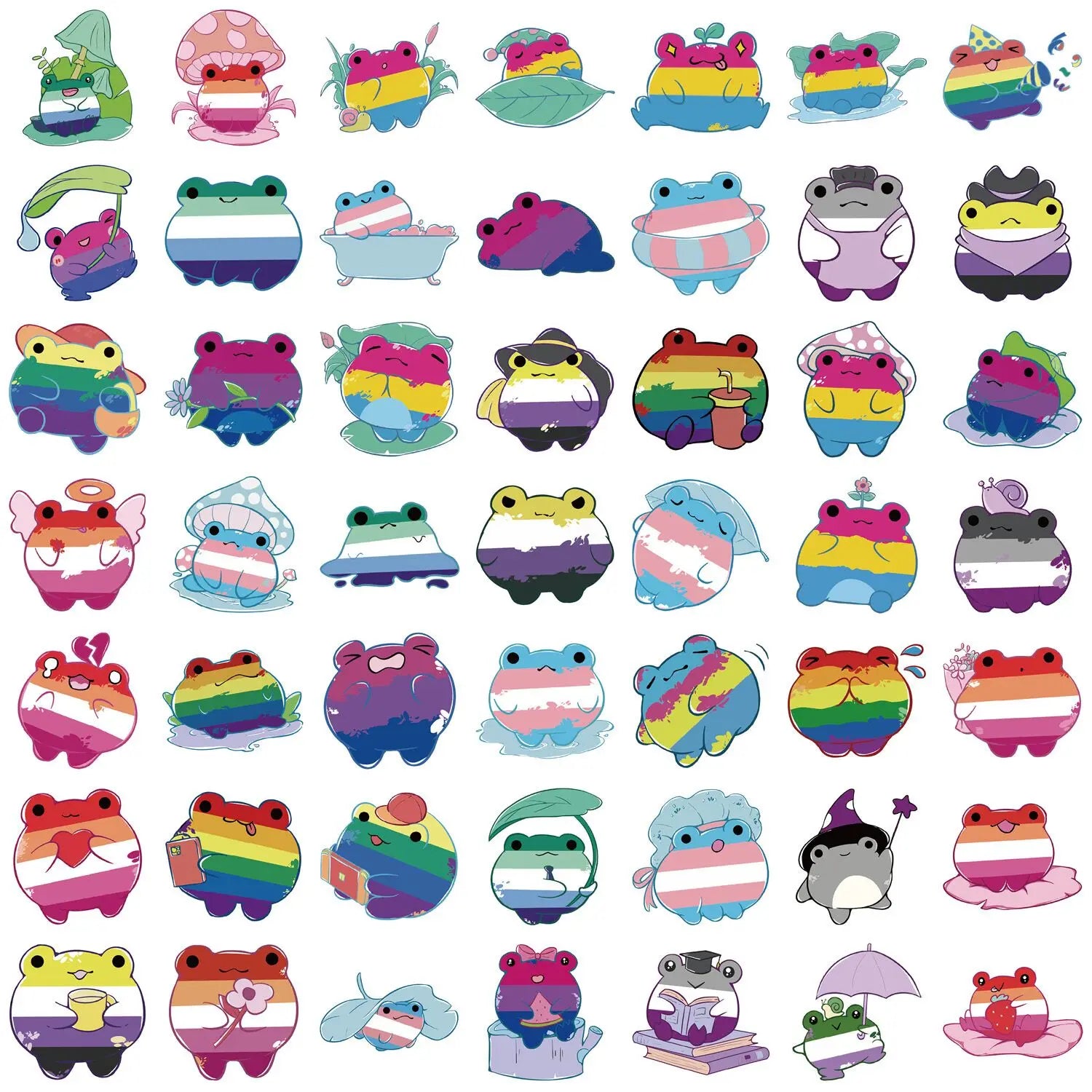 Lucky Dip Collection Of 100 Random Rainbow Frog Pride Stickers!