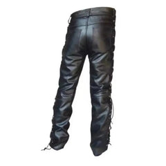 Black Lace Up PU Leather Pants