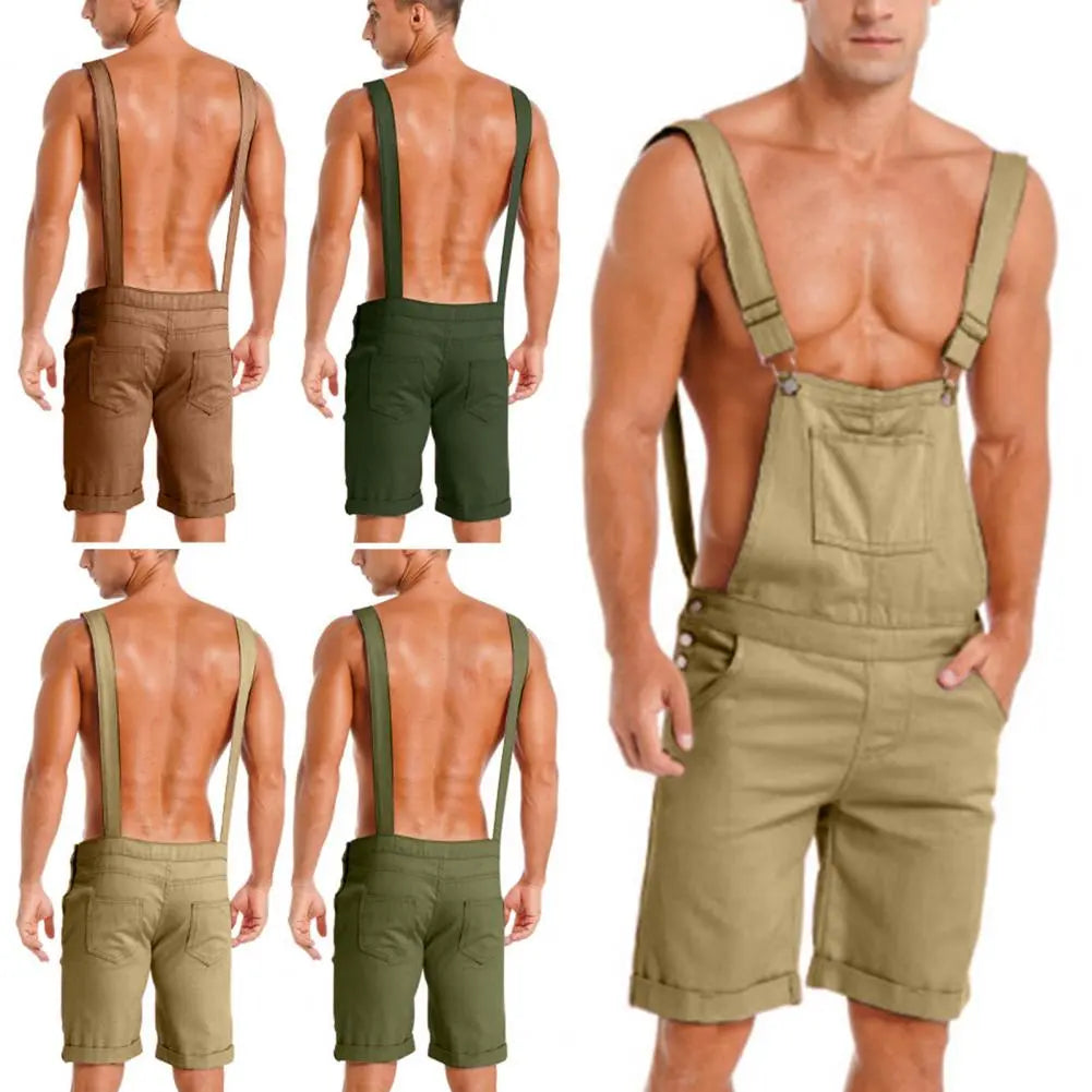 Leisurely All-in-One: Men's Solid Color Dungarees