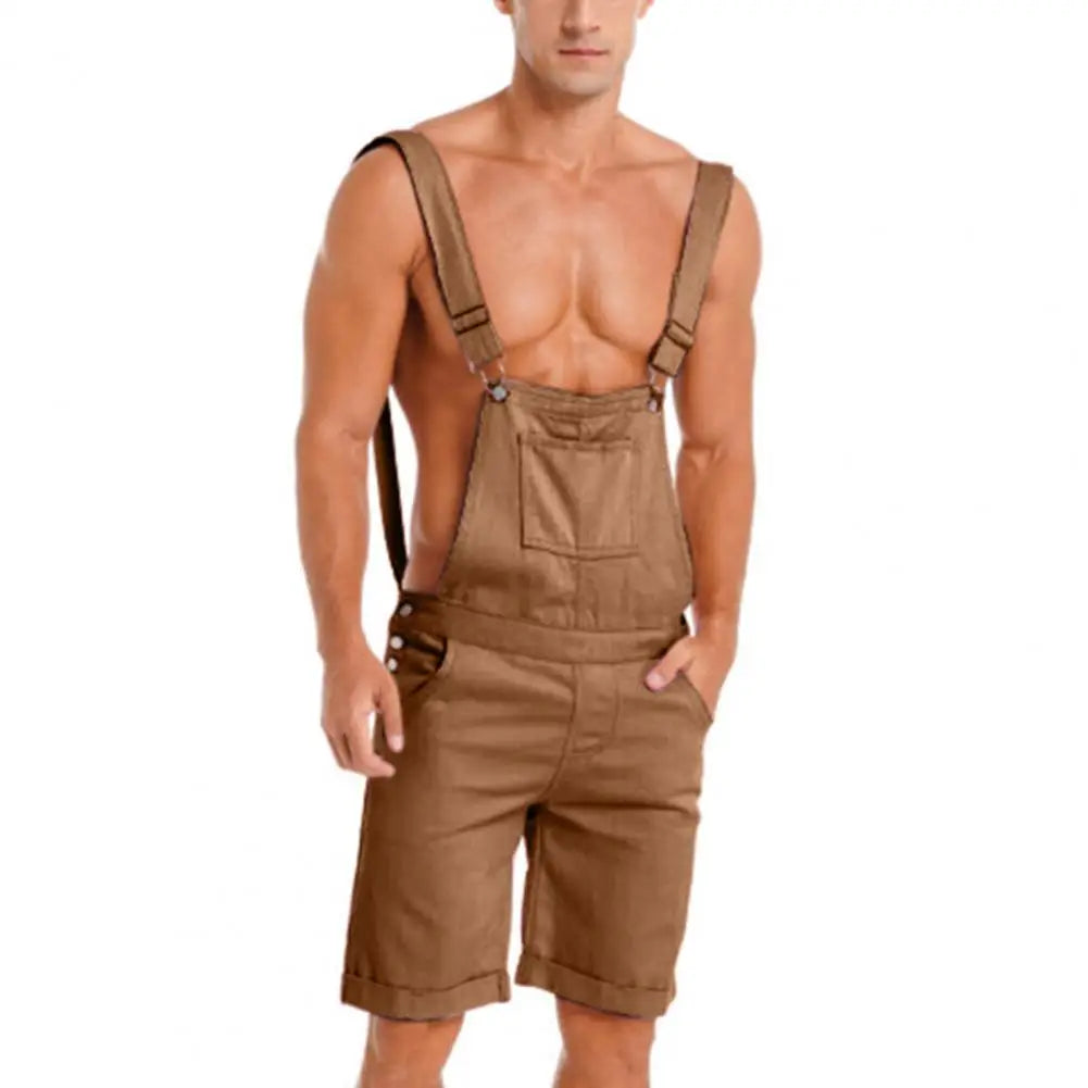Leisurely All-in-One: Men's Solid Color Dungarees