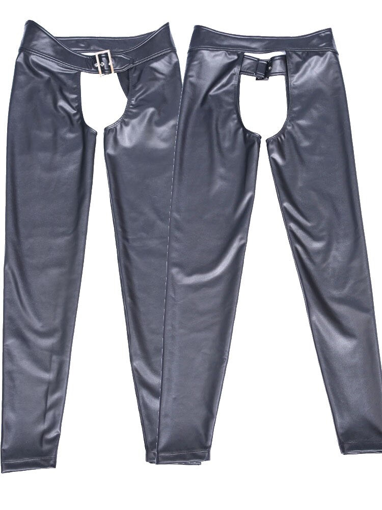 Tight Crotchless PU Leather Pants