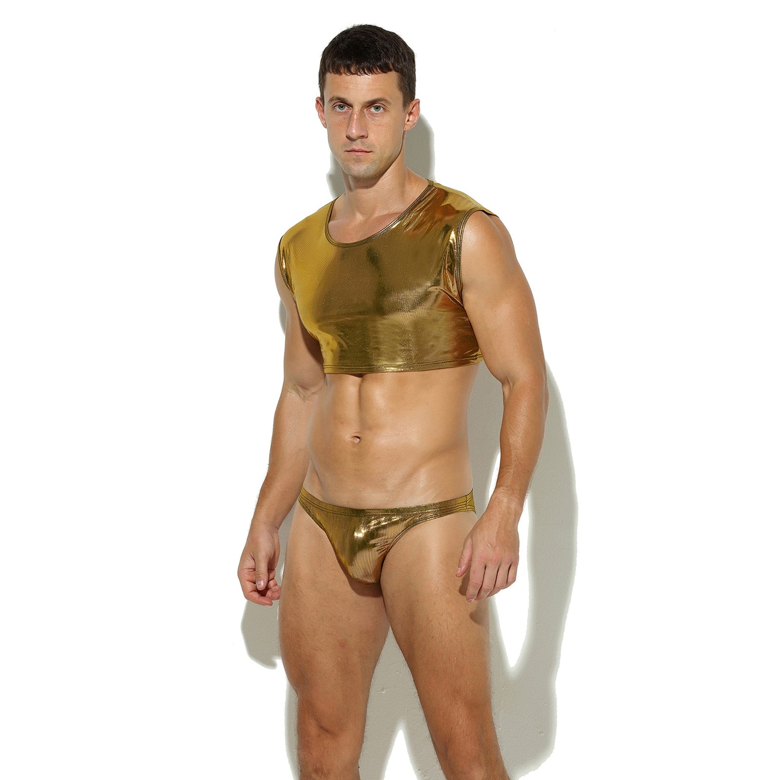 Shimmering Stage Star Sleeveless Crop Top & Briefs (2-Piece Set)