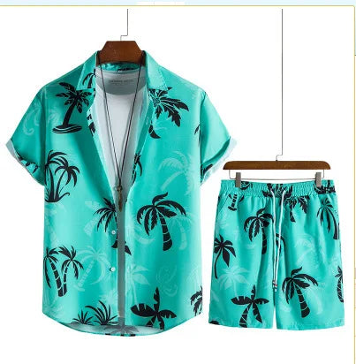 Hawaiian Floral Short Sleeve Shirt + Shorts (2 Piece Outfit)