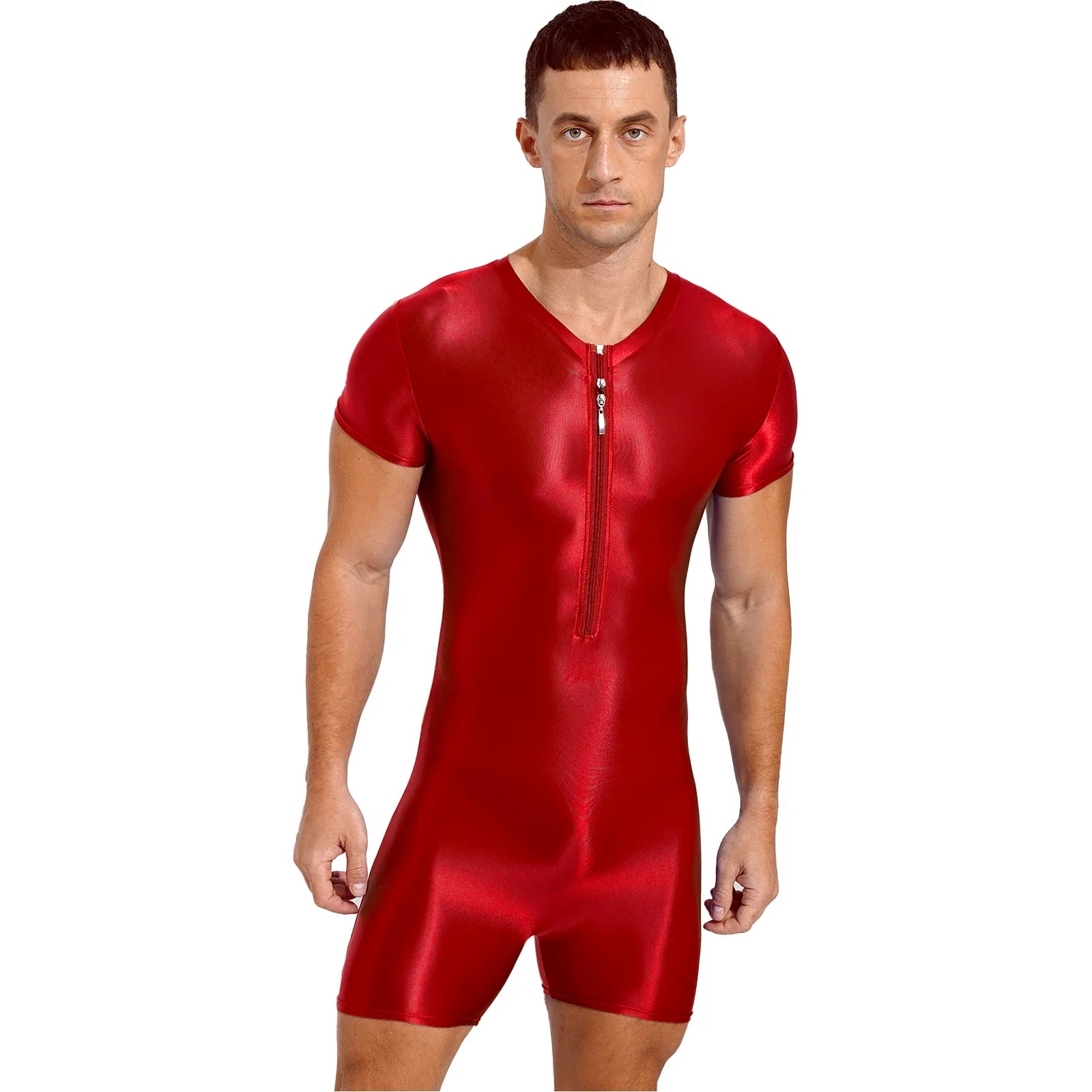 Neon Bold Glossy Zipper Men's Bodysuit
