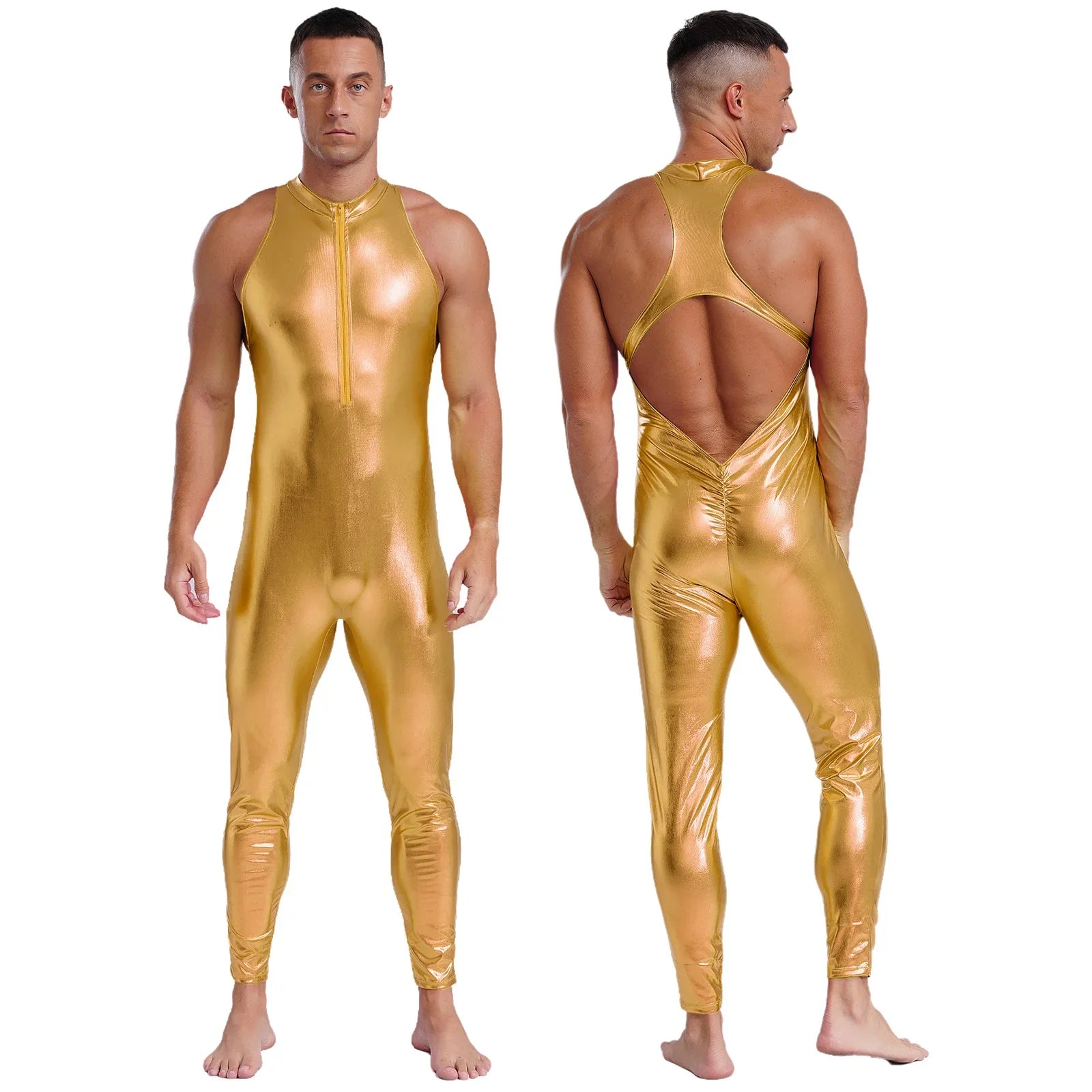 Power Pose Metallic Disco Men's Bodysuit