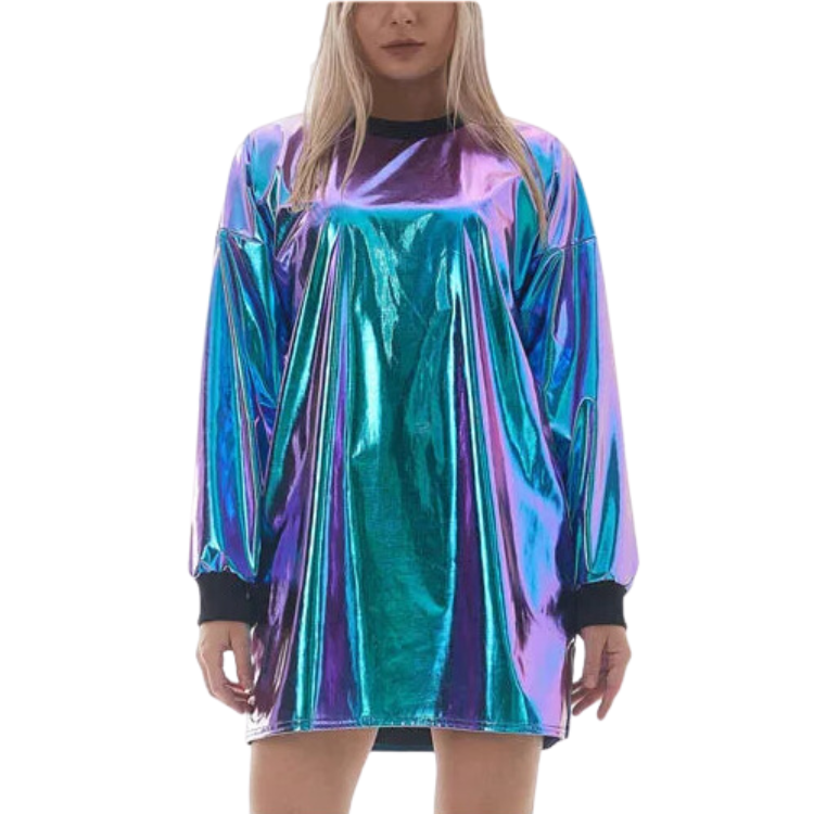Scandi Pop Metallic Wetlook Mini Dress