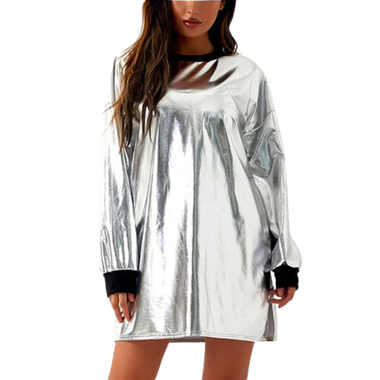 Scandi Pop Metallic Wetlook Mini Dress