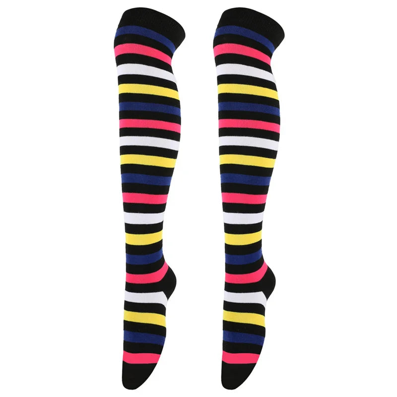 Colorful Rainbow Thigh-High Striped Socks