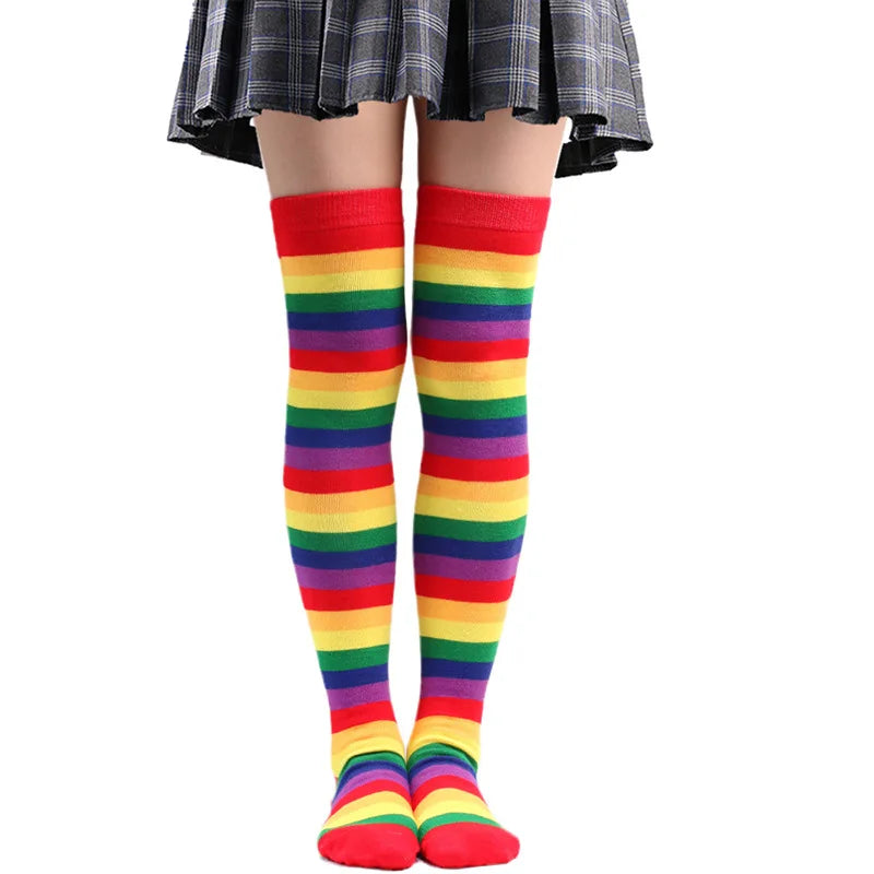 Colorful Rainbow Thigh-High Striped Socks