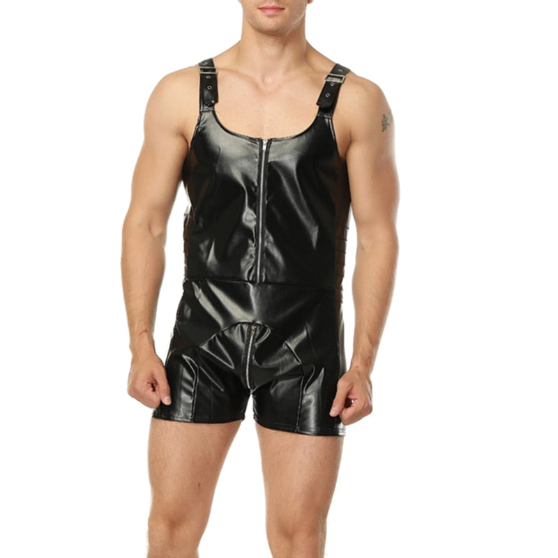 Men's Erotic Leather Jumpsuit