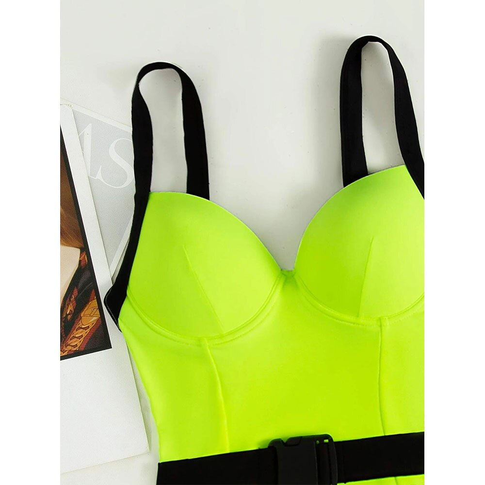 Neon Belted One Piece Swimsuit