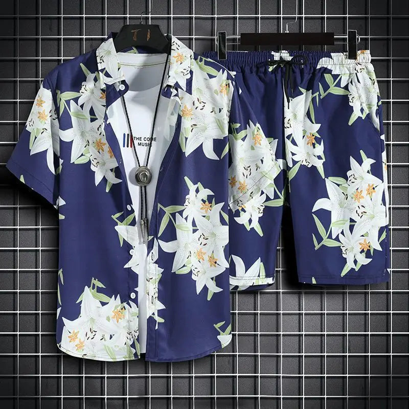 Hawaiian Floral Short Sleeve Shirt + Shorts (2 Piece Outfit)