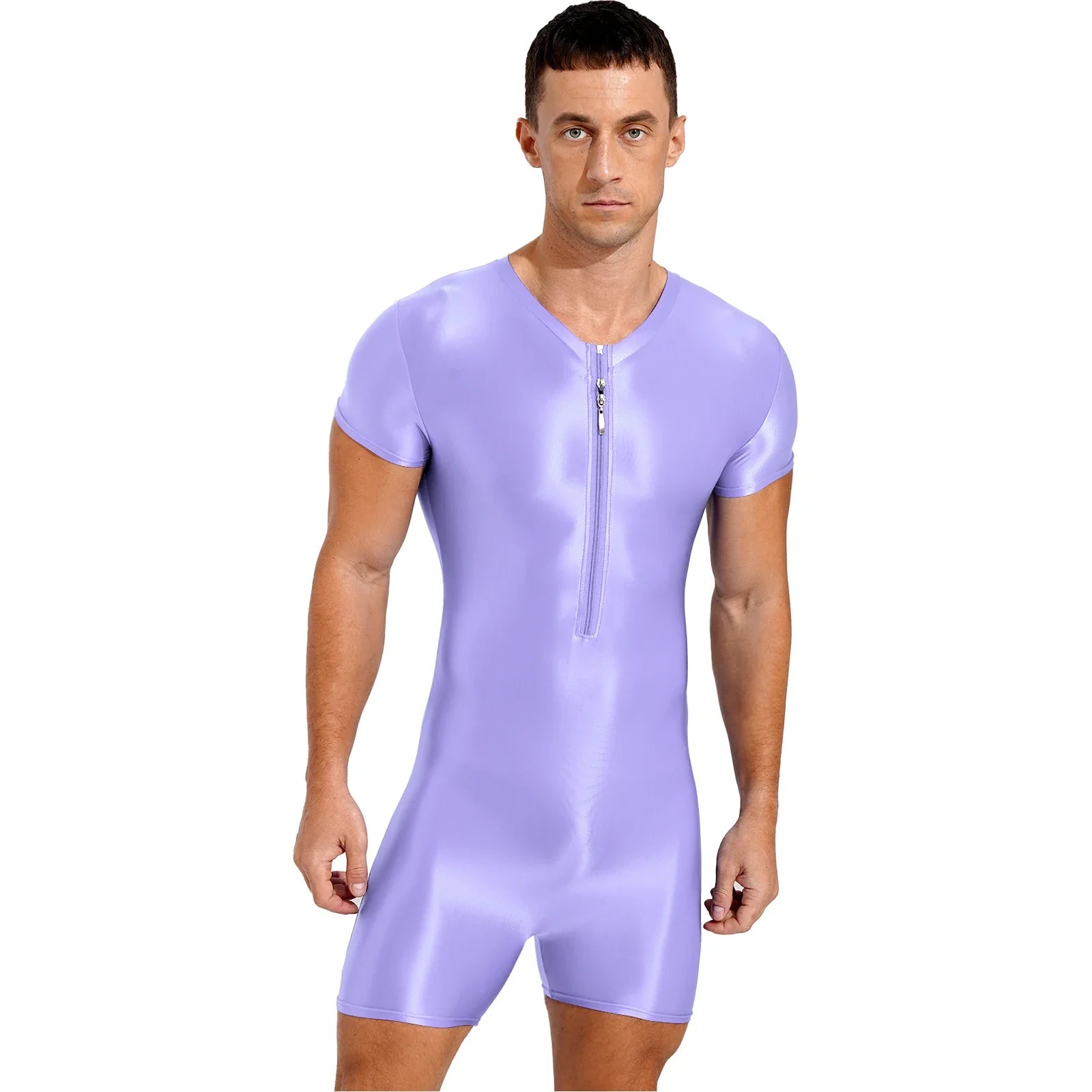 Neon Bold Glossy Zipper Men's Bodysuit