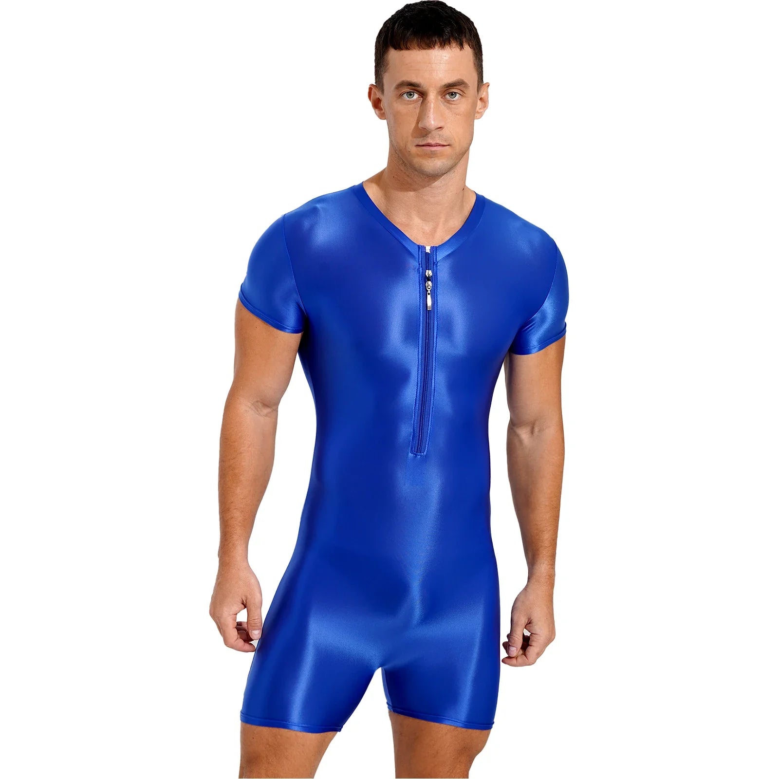 Neon Bold Glossy Zipper Men's Bodysuit