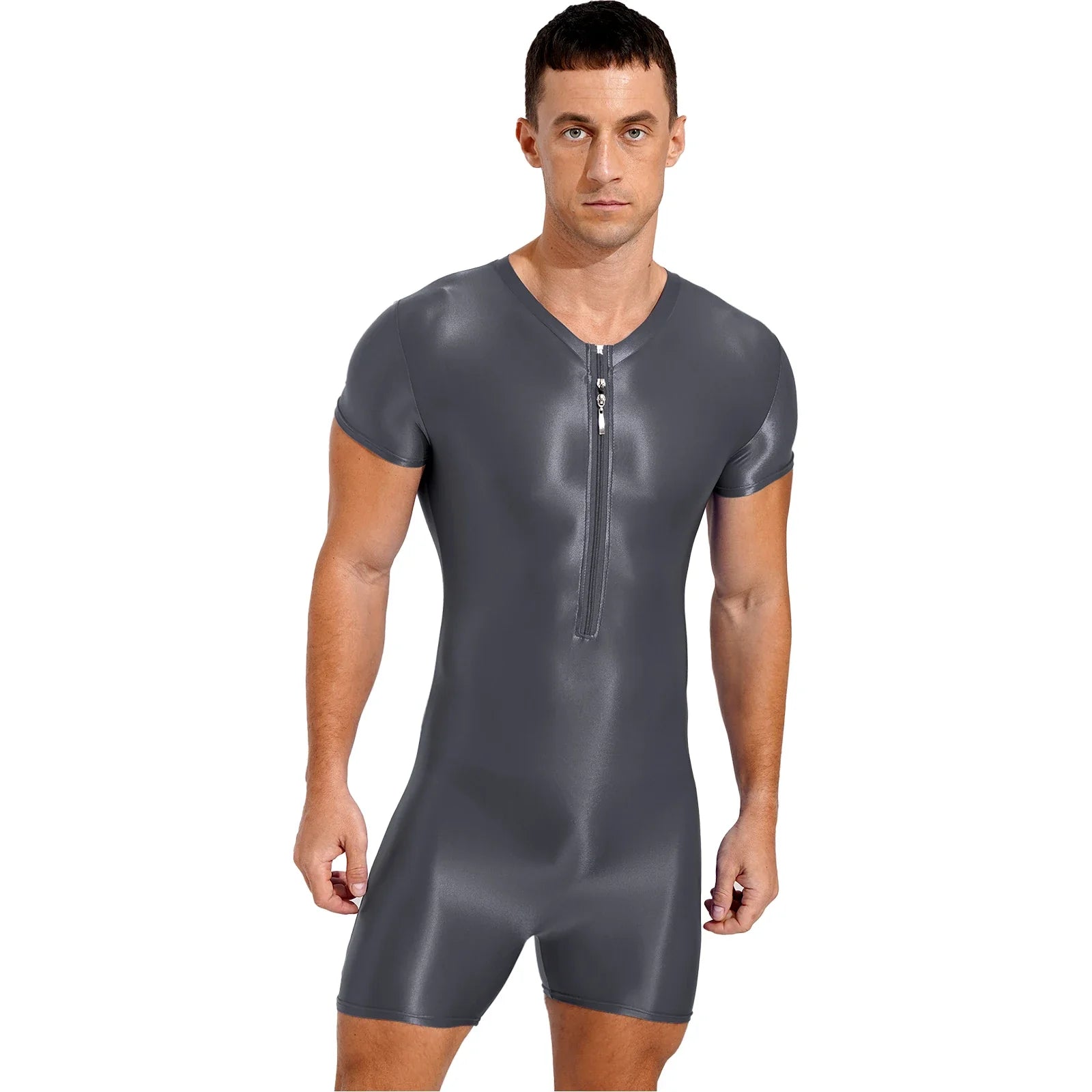 Neon Bold Glossy Zipper Men's Bodysuit