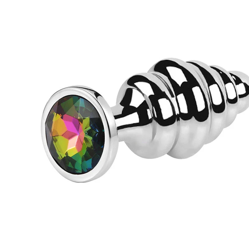 Stainless Steel Jewel Ribbed Butt Plug