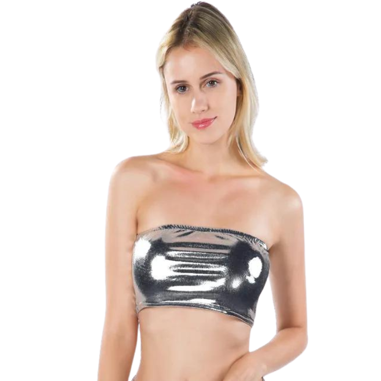 Sexy Glam Metallic Strapless Crop Top