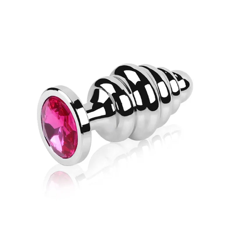 Stainless Steel Jewel Ribbed Butt Plug