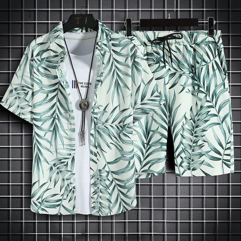 Hawaiian Floral Short Sleeve Shirt + Shorts (2 Piece Outfit)