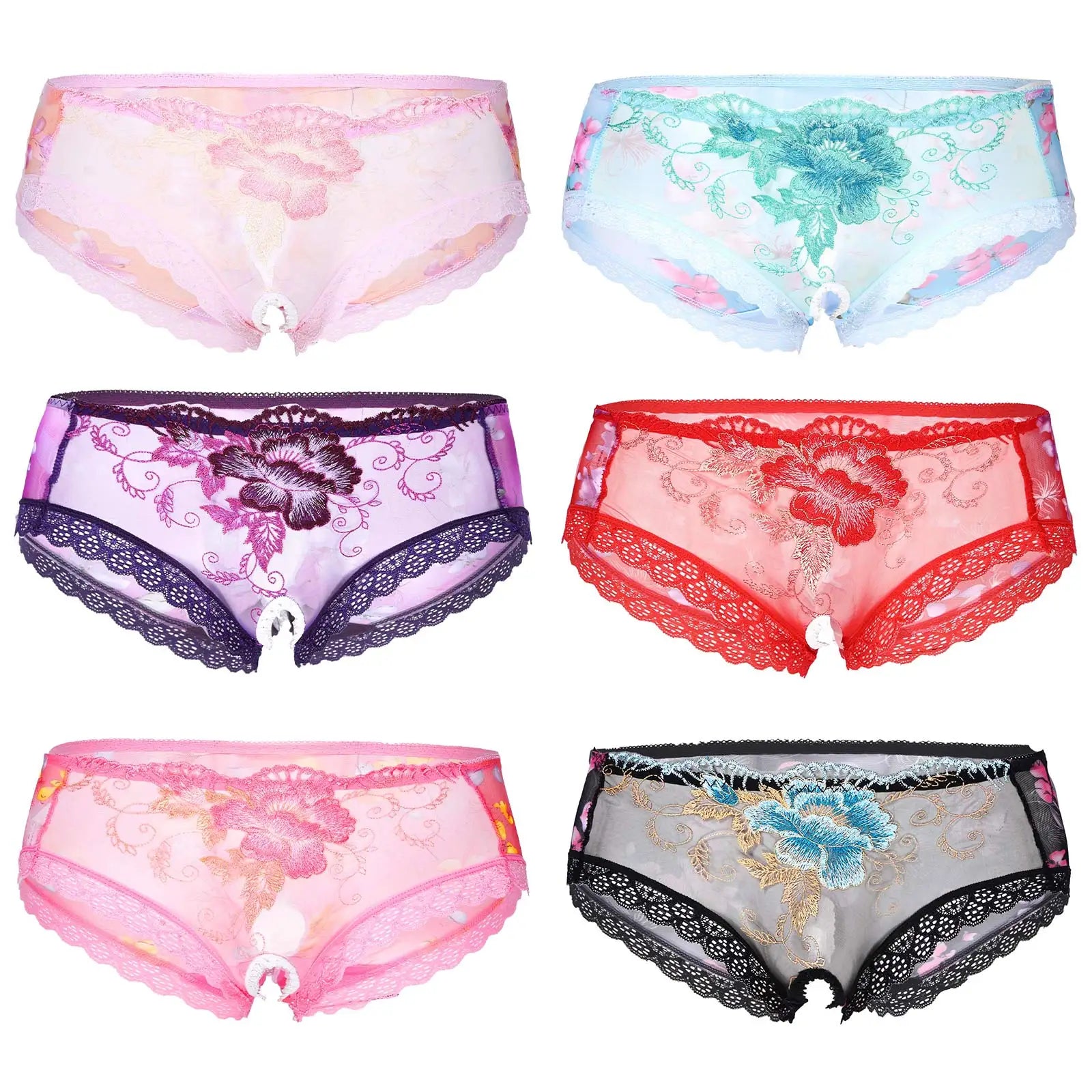 Men's Low Rise Flower Lace Mesh Boxer Briefs