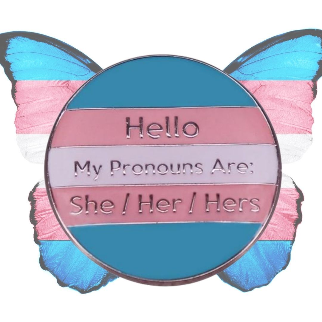She/Her/Hers Trans Pride Enamel Pin