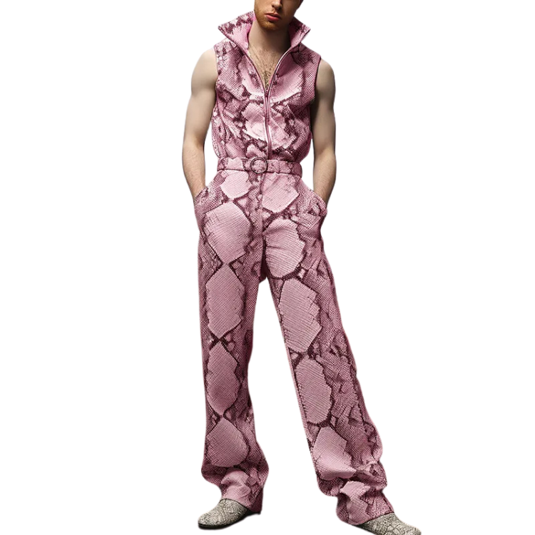 Snake Style Zipper Lapel Overalls