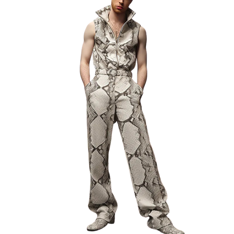 Snake Style Zipper Lapel Overalls