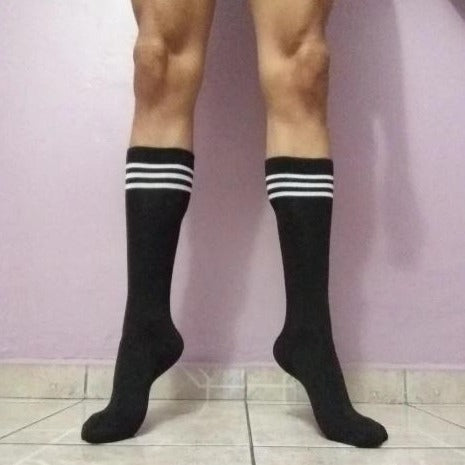 Striped Black Cotton Sports Socks