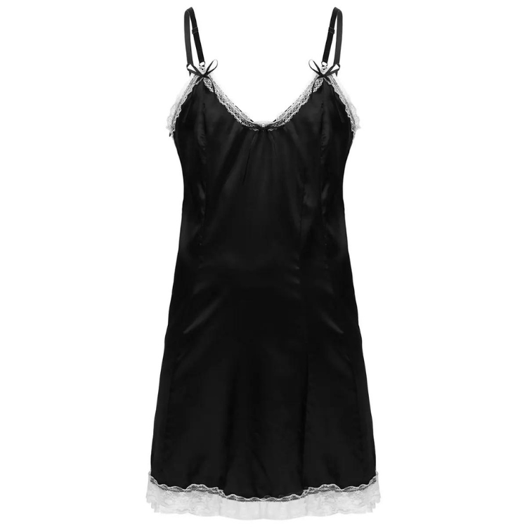 Submissive's Frilly Satin Maid Dress Ensemble