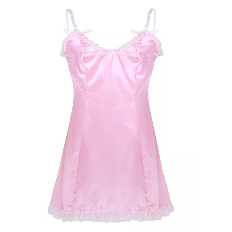 Submissive's Frilly Satin Maid Dress Ensemble