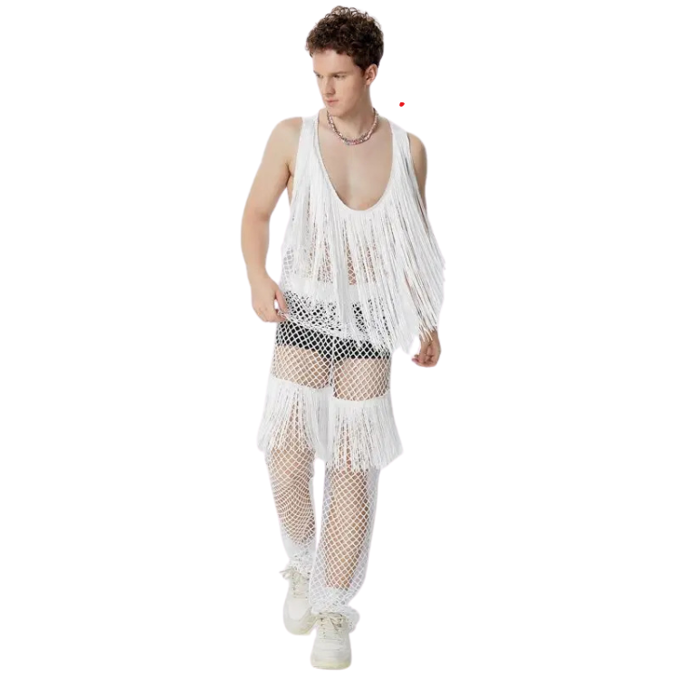 Tassel Mesh Sleeveless Tank Top + Pants (2 Piece Outfit)