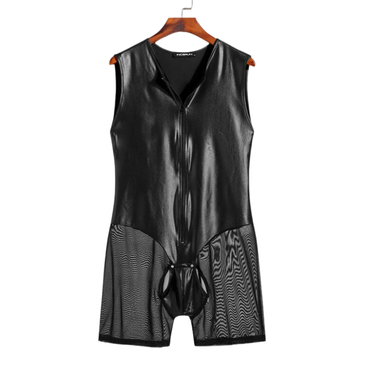 Tight PU Leather Mesh Bodysuit