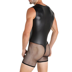 Tight PU Leather Mesh Bodysuit