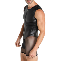 Tight PU Leather Mesh Bodysuit