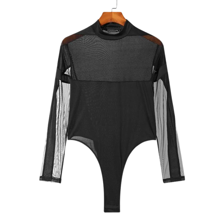 Turtleneck Long Sleeve Mesh Bodysuit