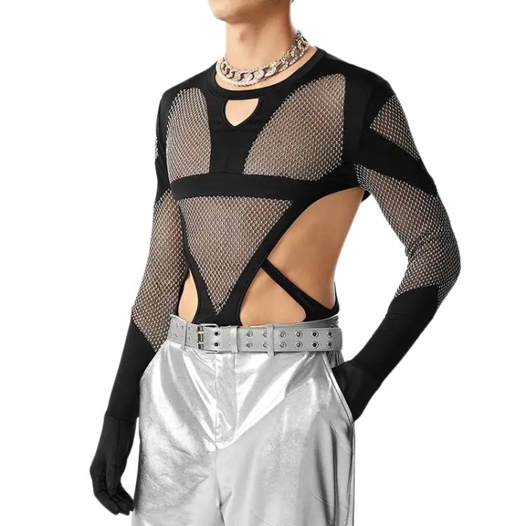 Twink Shimmer Mesh Clubwear Bodysuit