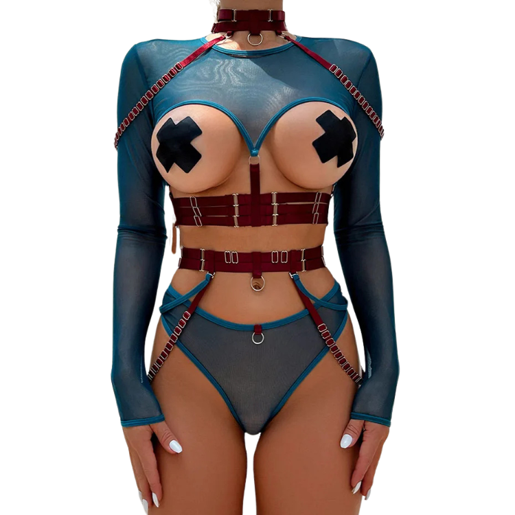 Unsubtle Temptress Bondage Bodysuit Set