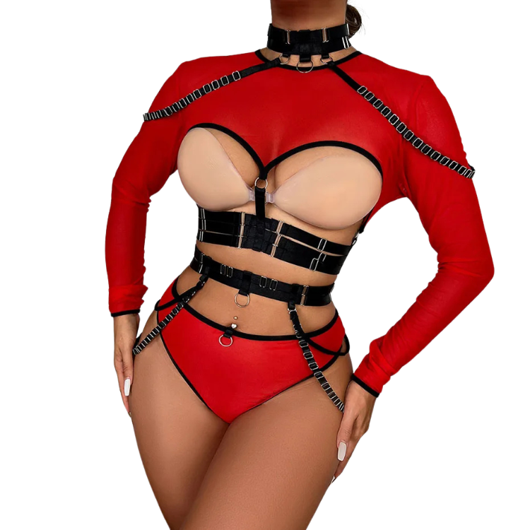 Unsubtle Temptress Bondage Bodysuit Set