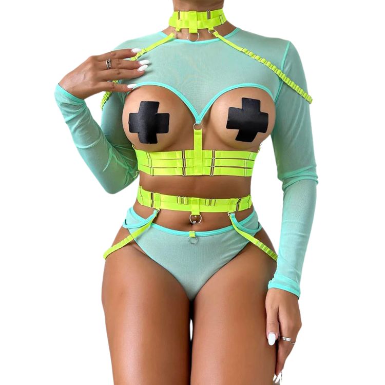 Unsubtle Temptress Bondage Bodysuit Set