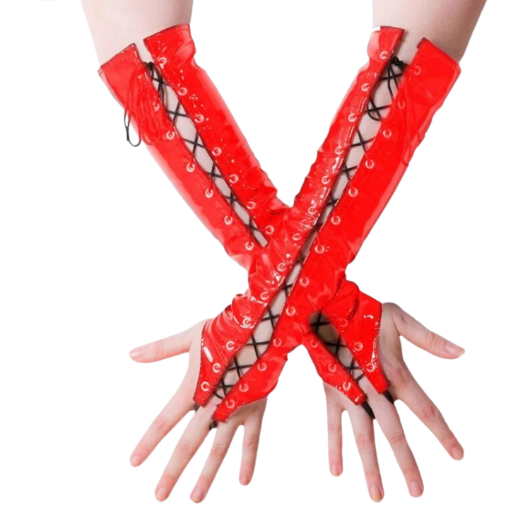 Wetlook Lace-Up Elbow Gloves