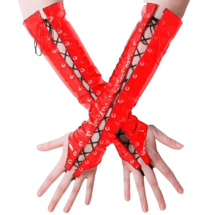 Wetlook Lace-Up Elbow Gloves