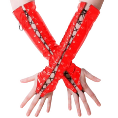 Wetlook Lace-Up Elbow Gloves