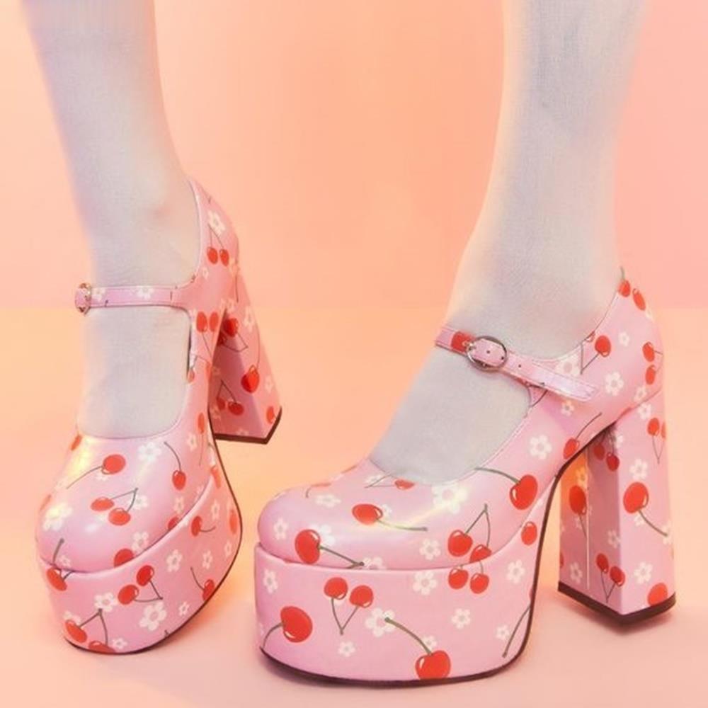 Pink Cherry Buckle Pumps