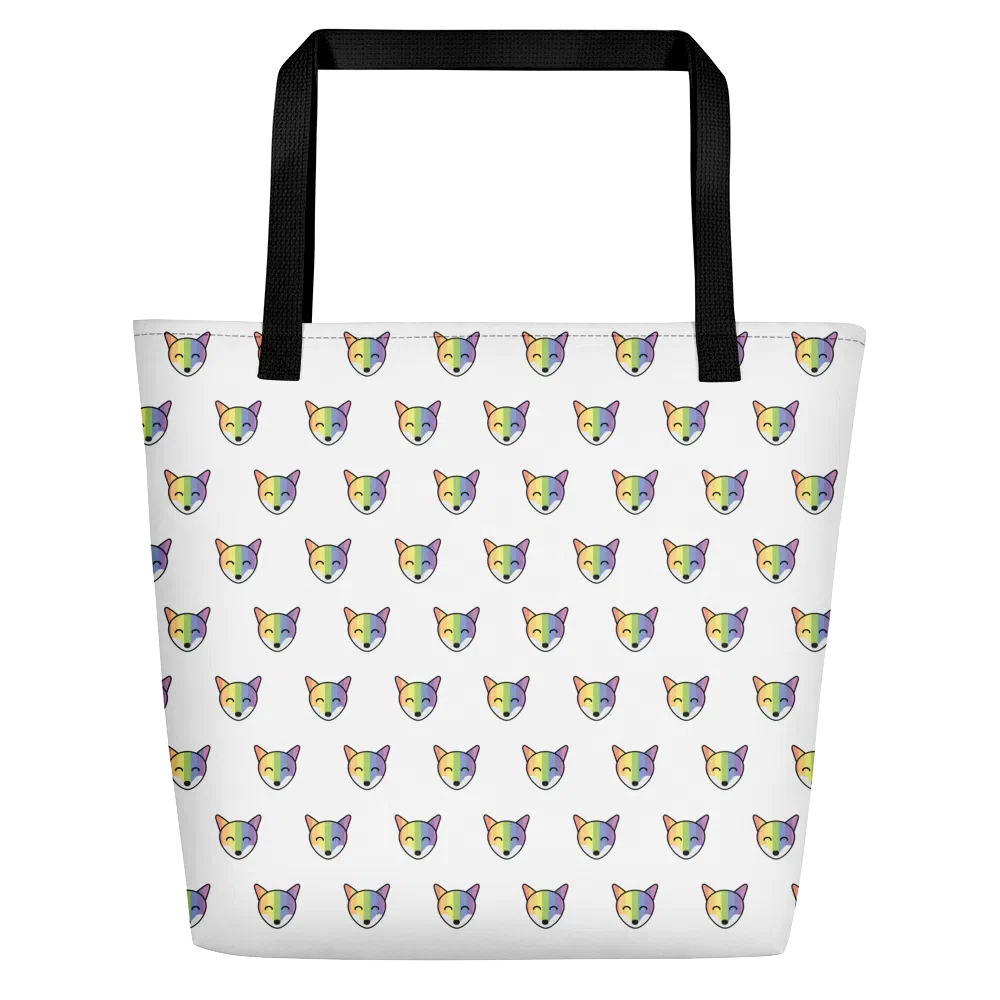 Rainbow Fox Allover Print Beach Bag